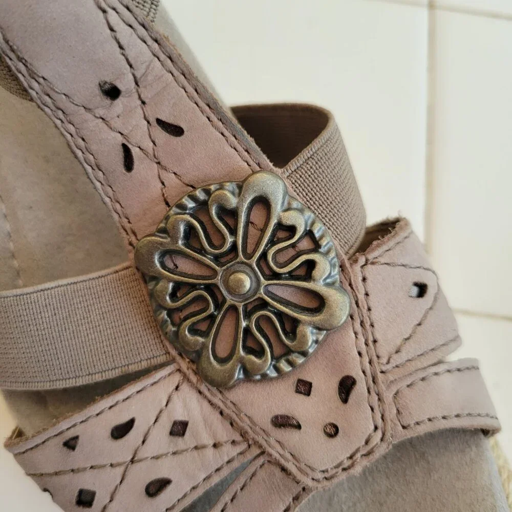 Earth Origins 6.5M NAPLES NANCI Leather Sandals Espadrille Wedge Summer Vacation